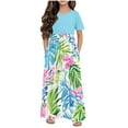 thumbnail image 1 of Taqqpue Girl Summer Maxi Dresses Round Neck Tropical Print Beach Dresses Casual Loose A Line T Shirt Dress Short Sleeve Flowy Plus Size Long Sundress, 1 of 5