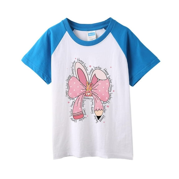 Taqqpue Girl Summer Tops Cotton Short Sleeve T Shirt Casual Loose Soft Basic Tees Crew Neck Print Shirts 2-12 Years