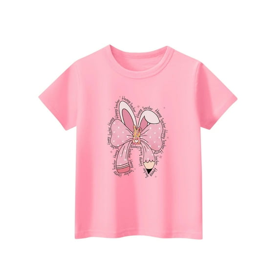 Taqqpue Girl Tops Cotton Short Sleeve T Shirt Casual Loose Soft Basic Workout Outfit Tee Crew Neck Print Shirts 2-14 Years