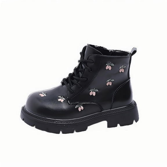 Taqqpue Girl's Lace Up Combat Boots, Solid Color British Style Waterproof Short Boots