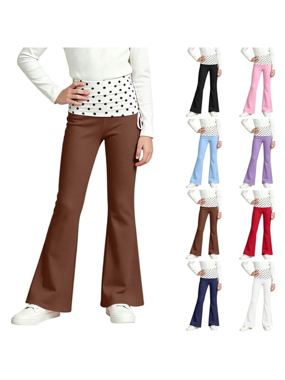 Girl's Leggings Flare Pants Cross High Waisted Yoga Bootcut Pants Toddler Kids Youth Full Length Bell Bottoms Legging 5-15 Years