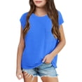 thumbnail image 1 of Taqqpue Girl's T Shirts Short Sleeve Crew Neck Shirts Blue Loose Summer Casual Fashion Tee Tops with Pocket, 1 of 8