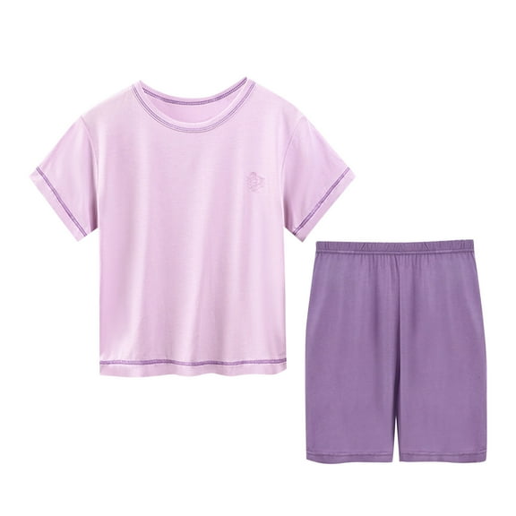 Taqqpue Girls Boys 2 Piece Outfit Summer Short Sleeve Loose Fit Round Neck T-Shirt and Shorts Set Casual Solid Color Activewear Sweatshirt for Kids 2-16Y