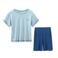 thumbnail image 1 of Taqqpue Girls Boys 2 Piece Outfit Summer Short Sleeve Loose Fit Round Neck T-Shirt and Shorts Set Casual Solid Color Activewear Sweatshirt for Kids 2-16Y, 1 of 5