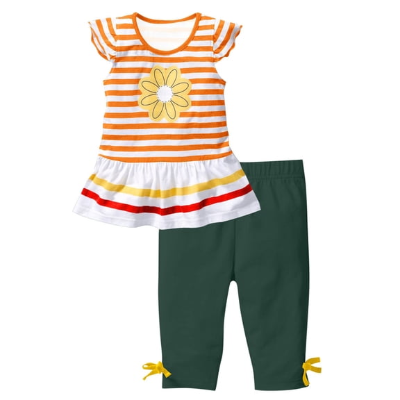 Taqqpue Girls Boys 2 Piece Outfit Summer Short Sleeve Loose Fit Round Neck T-Shirt and Botton Printed Short Pants Sets for Kids 1-10Y