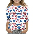 thumbnail image 1 of Taqqpue Girls Boys 4th of July Shirt American Flag T-Shirts for Kids Toddler Summer 3/4 Sleeve Crewneck Tops Patriotic Tee Tops Kids Independence Day Outfit 1-13 Years, 1 of 5