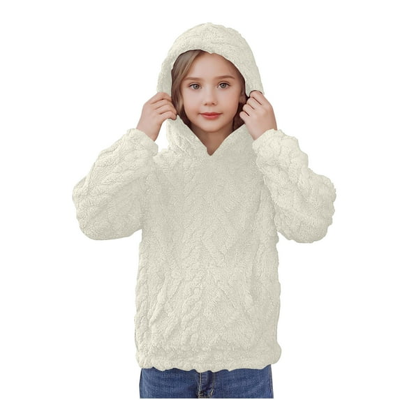 Taqqpue Girls Boys Fleece Hoodies Casual Solid Color Pullover Loose Fit Long Sleeve Shirts Oversize Hooded Sweatshirt with Pockets for Kids 4-15Y