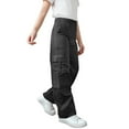 thumbnail image 1 of Taqqpue Girls Cargo Pants Casual Solid Color Y2K Straight Wide Leg Jogger Pants Elastic Waist Hiking Dance Baggy Trousers with Pocket for Girls 4-15Y, 1 of 4