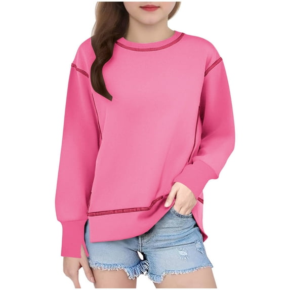 Taqqpue Girls Crewneck Sweatshirt Casual Solid Color Long Sleeve Pullover Tops Drop Shoulder Sweatshirts for Kids 6-15 Years