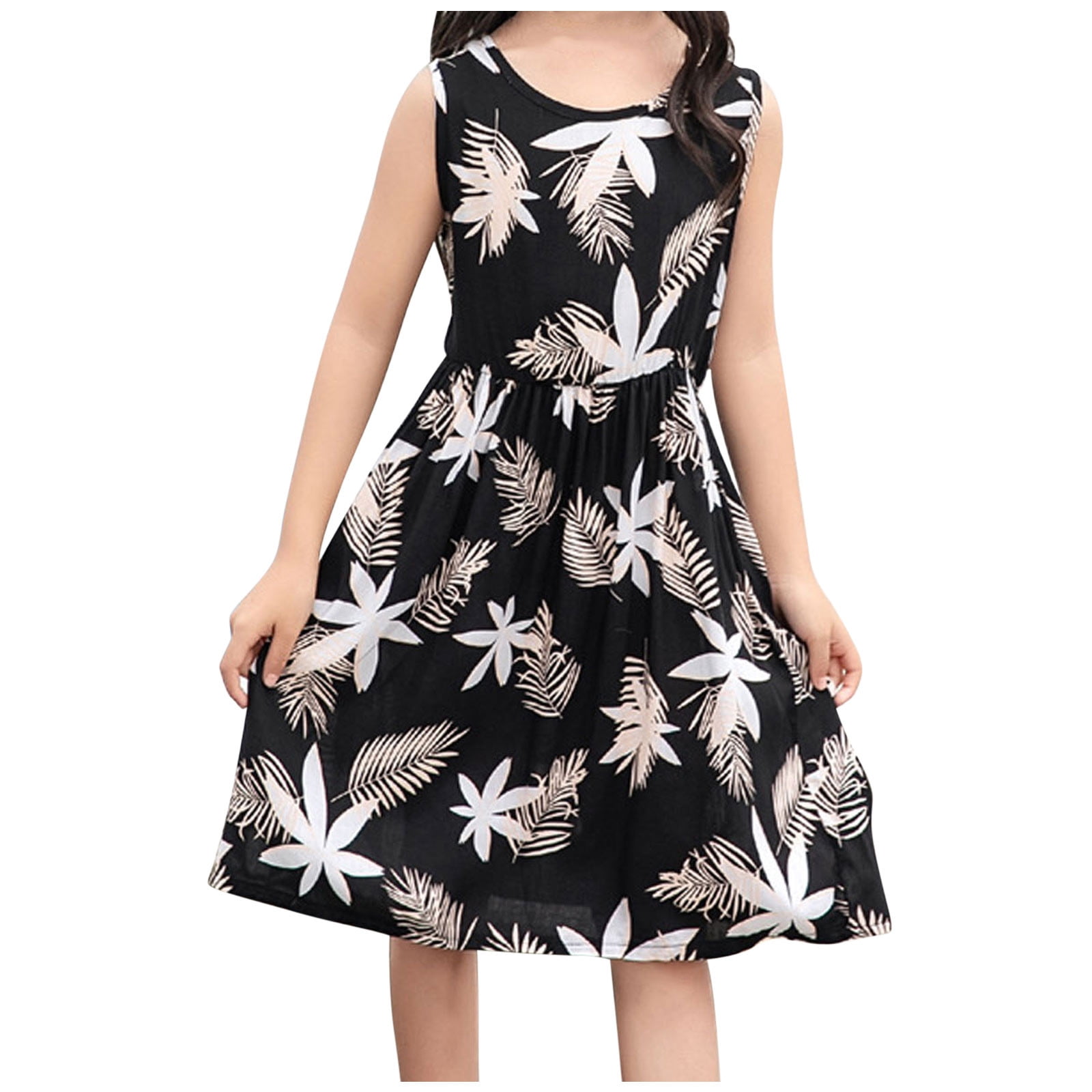 Taqqpue Girls Dresses Kids Little Girls Casual Summer Tropical Plant  Graphic Print Beach Dress Sleeveless Dress Floral Dress Pleated Flowy Daily  Holiday Sundress Princess Dress 160 - Walmart.com