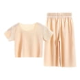 thumbnail image 1 of Taqqpue Toddler Girls Outfit Clothes 2 Piece Summer Short Sleeve Crew Neck Lightweight Breathable Casual T-Shirt Top and Loose Pants (2-12 Year), 1 of 3