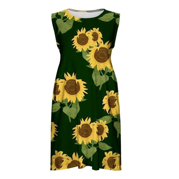 Taqqpue Girls Dresses Summer Clothes Kids Little Girls Sunflower Printed A Line Floral Dress Daily Holiday Sleeveless Dress Summer Skirt Casual Beach Sundress with Pockets 7-8 Years