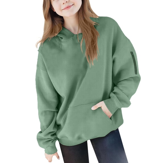 Taqqpue Girls Hoodie Fall Drawstring Hooded Pullover Loose Fit Long Sleeve Shirts Casual Solid Color Oversize Hooded Sweatshirt with Pockets for Kids 4-15Y