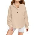 thumbnail image 1 of Taqqpue Girls Hoodie Fall V Neck Button Pullover Loose Fit Long Sleeve Shirts Casual Solid Color Oversize Hooded Sweatshirt for Kids 4-15Y, 1 of 4