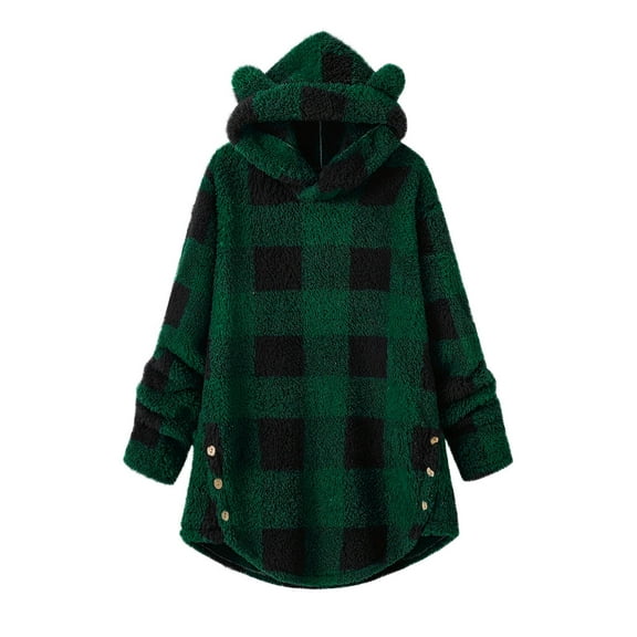 Taqqpue Girls Long Hoodies Casual Plaid Long Sleeve Hooded Sweatshirt Fall Winter Loose Fit Plus Size Pullover Top for Girls 4-15 Years
