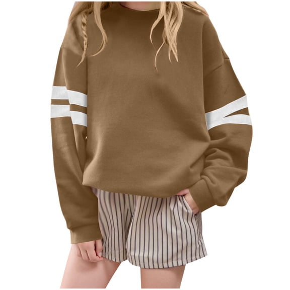 Taqqpue Girls Oversize Sweatshirt Casual Solid Color Crewneck Pullover Tops Fall Winter Loose Fit Long Sleeve Shirts Plus Size Hoodless Hoodies for Girls 1-13 Years