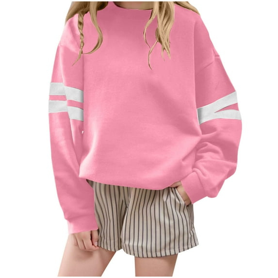 Taqqpue Girls Oversize Sweatshirt Casual Solid Color Crewneck Pullover Tops Fall Winter Loose Fit Long Sleeve Shirts Plus Size Hoodless Hoodies for Girls 1-13 Years
