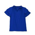 thumbnail image 1 of Taqqpue Girls Ruffle Short Sleeve T Shirts Kids V Neck Casual Shirts Pleated Flowy Solid Color Loose Fit Blouse Cute Fashion Tees Tops 5-14 Years, 1 of 6