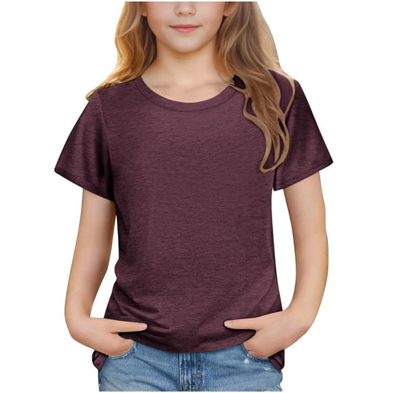 Taqqpue Girls Short Sleeve T Shirts Kids Casual Crewneck Summer Tops Loose Solid Cute Comfy Basic Shirts 3-14 Years