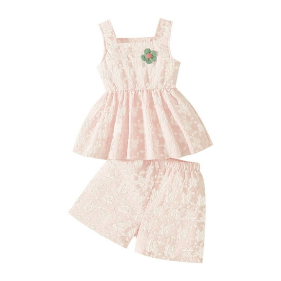 Taqqpue Girls' Summer Clothes 2 Piece Outfit Kids Toddler Sleeveless Square Neck Embroidery Ruffle Casual Dresses and Shorts Set (3-10 Year)