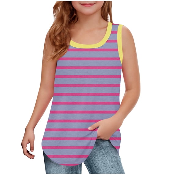 Taqqpue Girls T Shirts for Sleeveless Scoop Neck Tank Tops Flowy Striped Loose Tops Summer Casual Fashion Tunic Tee Shirts 5-14 Years