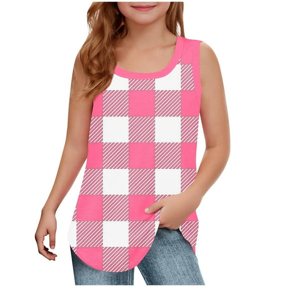 Taqqpue Girls Tank Tops Soft Cotton Crewneck Sleeveless Athletic Undershirt Lightweight Hem Loose Fit Cute Summer Top Dancewear Color Block Wide Strap Comfortable Racerback Tank 5-14 Years