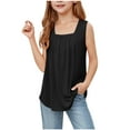 thumbnail image 1 of Taqqpue Girls Tank Tops Summer Sleeveless Square Neck Casual Shirts Pleated Flowy Solid Color Loose Fit Blouse Cute Fashion Tees Tops Curved Hem 5-15 Years, 1 of 6