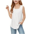 thumbnail image 1 of Taqqpue Girls Tank Tops Summer Sleeveless Square Neck Casual Shirts Pleated Flowy Solid Color Loose Fit Blouse Cute Fashion Tees Tops Curved Hem 5-15 Years, 1 of 6