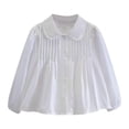 thumbnail image 1 of Taqqpue Girls White Blouse Ruffle Long Sleeve Button Down Shirts Princess Embroidery Cotton Loose Soft Tops Spring Summer Fall 3-14Y, 1 of 3