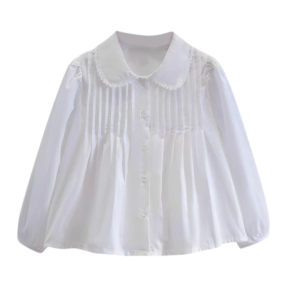 Taqqpue Girls White Blouse Ruffle Long Sleeve Button Down Shirts Princess Embroidery Cotton Loose Soft Tops Spring Summer Fall 3-14Y