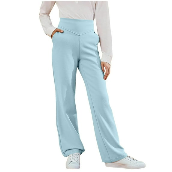Taqqpue Girls Wide Leg Yoga Pants Casual Solid Color High Waisted Flare Leggings Student School Uniform Pants for Kids with Pockets 5-15 Years