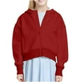 thumbnail image 1 of Taqqpue Girls Zip Up Cropped Hoodies Teen Casual Long Sleeve Full-Zip Sweatshirts Jackets Sport Solid Color Hooded Outwears with Pockets for Girls, 1 of 9