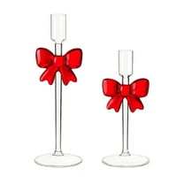 Tarmeek Glass Taper Candle Holder with Red Bow, Clear Glass Christmas Candlestick Holders,Candles Stand, Candles for Christmas Events Parties Wedding Receptions Table Centerpiece Decorations