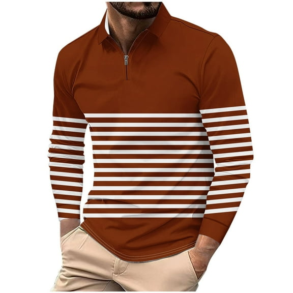 Taqqpue Golf Shirts for Men Casual Long Sleeve Striped Printed Button T-Shirt Moisture Wicking Performance Quick Dry Active Gym Workout Blouse Tops