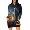 thumbnail image 1 of Taqqpue Halloween Print Hoodie Dress for Women Ghost Pumpkin Witch Mini Dresses Halloween Costume Long Sleeve Outfit Cosplay Halloween Party Dress with Pockets, 1 of 7