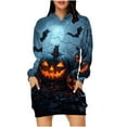 thumbnail image 1 of Taqqpue Halloween Print Hoodie Dress for Women Fashion Ghost Pumpkin Witch Mini Dresses Long Sleeve Outfit Cosplay Party Dress with Pockets, 1 of 7