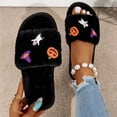 thumbnail image 1 of Taqqpue Halloween Slippers for Women Indoor Fluffy House Slippers Non-slip Fuzzy Flat Slides Perfect Soft Plush Comfy Warm Slip-On Cute Womens Slippers Winter Open Toe Slippers Women, 1 of 8