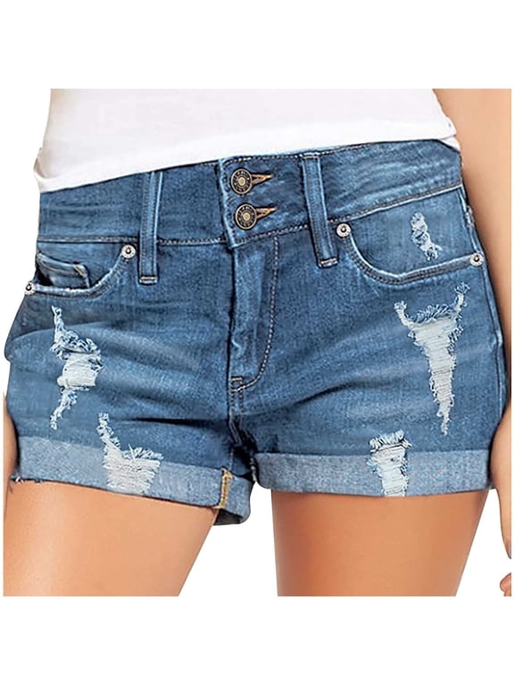 High Waisted Stretchy Jean Shorts for Women,Casual Summer Ripped Frayed Distressed Denim Shorts Folded Hem Junior Shorts Jeans Hot Short Jeans