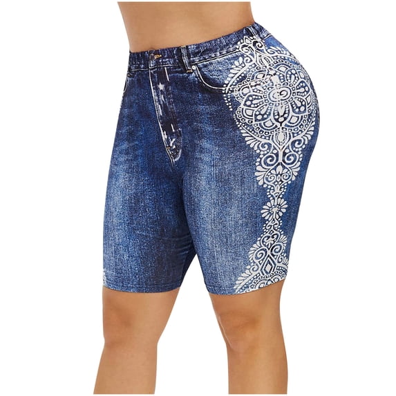 Taqqpue High Waisted Stretchy Jean Shorts for Women,Casual Summer Plus Size Denim Shorts Oversized Sports Leggings Yoga Pants