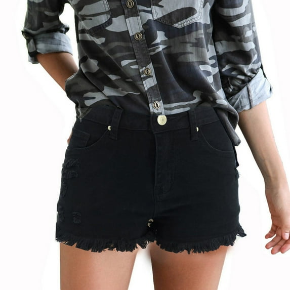 Taqqpue High Waisted Stretchy Jean Shorts for Women,Casual Summer Ripped Frayed Distressed Denim Shorts Raw Hem Junior Shorts Jeans Hot Short Jeans