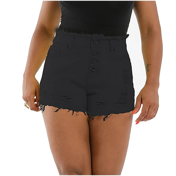 Taqqpue High Waisted Stretchy Jean Shorts for Women,Casual Summer Ripped Frayed Distressed Denim Shorts Raw Hem Junior Shorts Jeans Hot Short Jeans