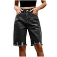 thumbnail image 1 of Taqqpue High Waisted Stretchy Long Jean Shorts for Women,Casual Summer Ripped Frayed Distressed Denim Shorts Raw Hem Junior Shorts Jeans Bermuda Shorts, 1 of 7