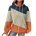 thumbnail image 1 of Taqqpue Hoodies for Women Casual Long Sleeve Full Zip Drawstring Oversized Hooded Sweatshirts Kangroo Pocket Loose Waffle Knit Hoodies Coat Colorblock Hooded Pullover Jacket Outwear, 1 of 7