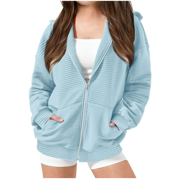 Taqqpue Hoodies for Teen Girls Casual Solid Color Zipper Hooded Sweatshirts Loose Fit Oversized Long Sleeve Jackets with Pockets for Girls