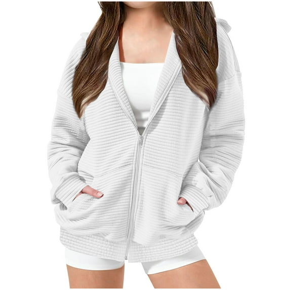 Taqqpue Hoodies for Teen Girls Casual Solid Color Zipper Hooded Sweatshirts Loose Fit Oversized Long Sleeve Jackets with Pockets for Girls