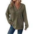 thumbnail image 1 of Taqqpue Hoodies for Women Solid Color Waffle Knit Drawstring Button V Neck Long Sleeve Casual Pullover Sweatshirt Fashion Hooded Tops with Pockets, 1 of 7