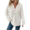 thumbnail image 1 of Taqqpue Hoodies for Women Solid Color Waffle Knit Drawstring Button V Neck Long Sleeve Casual Pullover Sweatshirt Fashion Hooded Tops with Pockets, 1 of 7