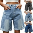 thumbnail image 1 of Taqqpue Jean Shorts for Women Pull On Elastic Waist High Rise Trendy Summer Jorts Bermuda Shorts Beach Vacation Stretch Knee Length Long Denim Shorts 7 Inch for Women, 1 of 8