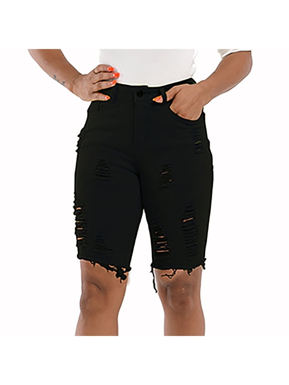 Taqqpue Jean Shorts for Womens High Waisted Stretchy Denim Shorts Casual Summer Ripped Frayed Distressed Hot Short Jeans Raw Hem Junior Bermuda Shorts