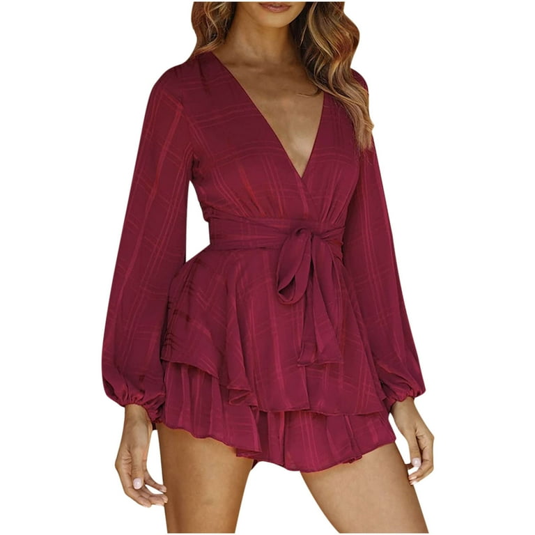 Casual Long Sleeve Solid Color V-neck Jumpsuits Casual Long Sleeve Solid Color V-neck Jumpsuits